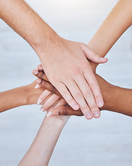 Image showing Support hands, solidarity and team building collaboration people together and united. Trust, help and social circle for diverse union of multicultural relationship to care and understand.