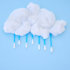 Image showing Ear cotton buds for healthcare, covid test or flu season awareness project on blue background studio. Medical or cosmetics products used for clean, hygiene or health with mock up and design