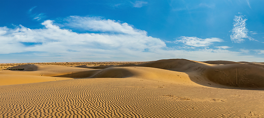 Image showing Panorama of dunes in Thar Desert, Rajasthan, India