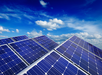 Image showing Solar battery panels against blue sky