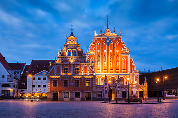 Image showing Riga Town Hall Square, House of the Blackheads and St. Peter's C