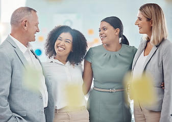 Image showing Teamwork, collaboration and diversity with a team of business people in an office together with a smile. Synergy, unity and solidarity with a group working in the boardroom on planning and strategy