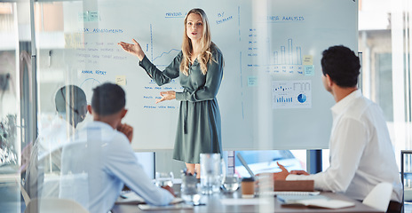 Image showing Ceo or manager training team of business people in office meeting. Professional creative leader talking in a workshop presentation, education seminar and conference with diverse coaching strategy