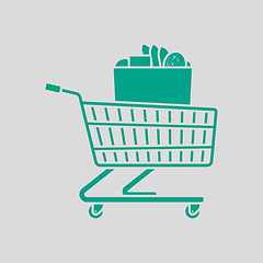 Image showing Shopping Cart With Bag Of Food Icon