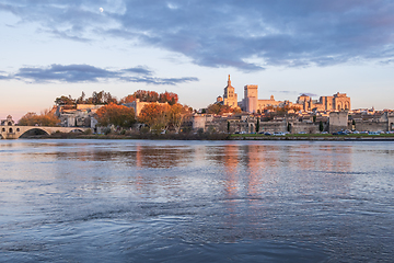 Image showing Avignon city and his famous bridge on the Rhone River. Photograp