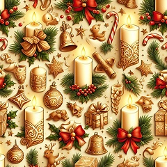 Image showing candles and ornaments christmas background or wrapping paper