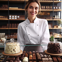 Image showing chocolatier pastry chef proudly presents their delicious range of fine chocolates generative ai