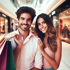 Image showing young attractive couple shopping together in a mall generative ai