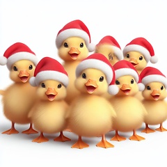 Image showing happy little ducklings with santa hats on white generative ai illustration