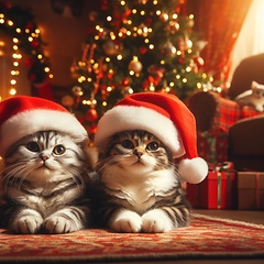 Image showing two cute kittens wearing santa hat 