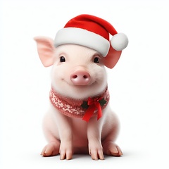 Image showing happy little piglet wearing a santa ha