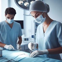 Image showing female doctor in scrubs and mask