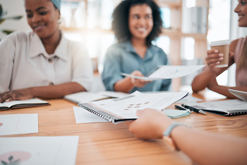 Image showing Business people or women in meeting with paperwork, report on financial growth development and strategy planning. Group of creative marketing professional people with proposal document and analytics