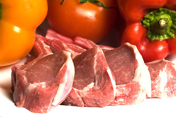 Image showing rib lamb chops with vegetables tomato