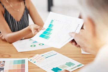 Image showing Business meeting hands giving marketing documents, budget and planning for research, financial sales and data. Company team management consulting paper analytics, investment growth and finance review