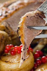 Image showing A slice of roast goose