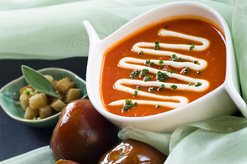 Image showing Bowl of Black Prince tomatoe soup