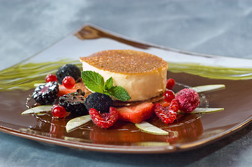 Image showing Creme Catalan And A Selection Of Summer Fruits