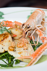 Image showing Langoustine and scallops
