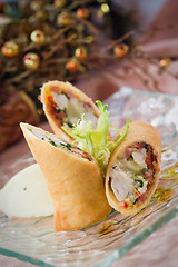 Image showing Turkey and sprout spring roll