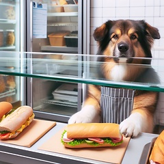 Image showing dog working hard behind the counter