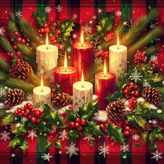 Image showing candles and ornaments christmas background