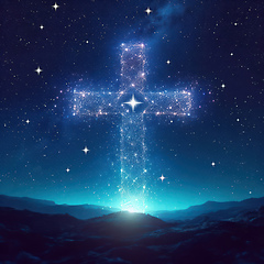 Image showing glowing stars forming the christian cross