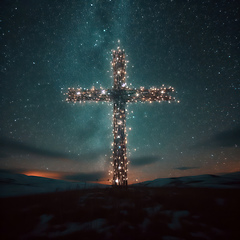 Image showing glowing stars forming the christian cross