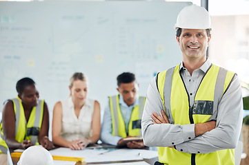 Image showing Engineer man or architect success leader with team planning strategy for architecture building and engineering vision. Industry development manager or contractor with leadership, diversity and trust