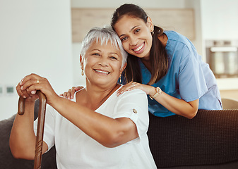 Image showing Healthcare, homecare and nurse with grandma to support her in retirement, medical and old age. Caregiver, volunteer and trust of a social worker helping senior woman with demantia or alzheimer