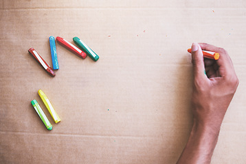 Image showing Man, hand or color writing on poster mockup, banner mock up or cardboard space. Top view, abstract or volunteer with billboard for climate change sustainability, lgbtq human rights or protest freedom