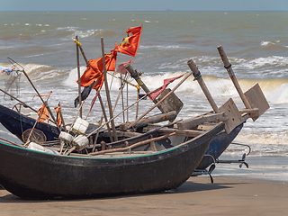 Image showing Fishing boats at Sam Son Beach, Thanh Hoa, Vietnam