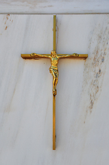 Image showing golden crucifix on marble background