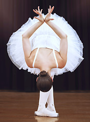 Image showing Ballet, training and art performance with ballerina express freedom with classic, elegant move in a dance studio. Free woman practice a routine, flexible with high energy and perfect dancing posture