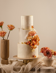 Image showing Wedding cake decorated by flowers