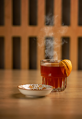 Image showing Glass cup of hot tea