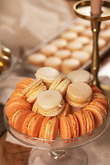 Image showing French macarons in dessert table