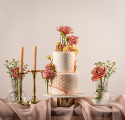 Image showing Peach fuzz coloured wedding cake