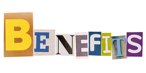 Image showing The word benefits made from cutout letters