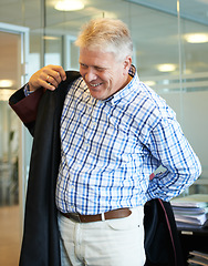 Image showing University, professor and mature man in office with robe for graduation ceremony, teaching and education. College, professional school and male teacher for academic career, learning and knowledge