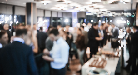 Image showing Blurred image of businesspeople at banquet event business meeting event. Business and entrepreneurship events concept