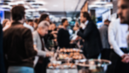 Image showing Blurred image of businesspeople at banquet business meeting event. Business and entrepreneurship events concept