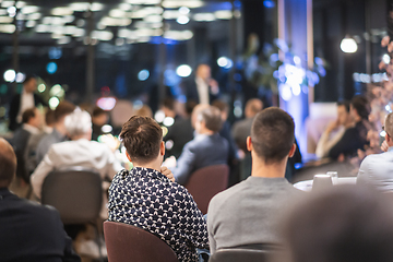 Image showing Blurred image of businesspeople at banquet event business meeting event. Business and entrepreneurship events concept