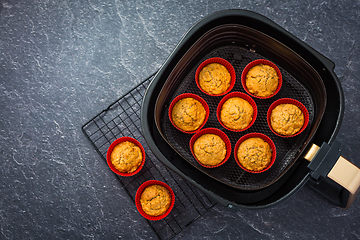 Image showing Cooking and baking in airfryer - homemade apple muffins