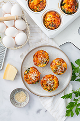 Image showing Homemade healthy spinach and cheese egg muffins, high protein and low carb breakfast