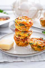 Image showing Homemade healthy spinach and cheese egg muffins, high protein and low carb breakfast