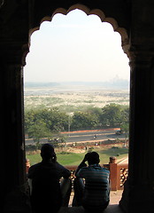 Image showing Looking at the Taj Mahal from the Agra Fort. India