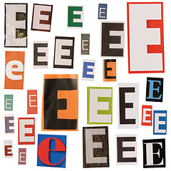 Image showing Letter E cut out from newspapers