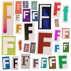 Image showing Letter F cut out from newspapers