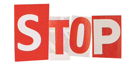 Image showing The word stop made from cut out letters